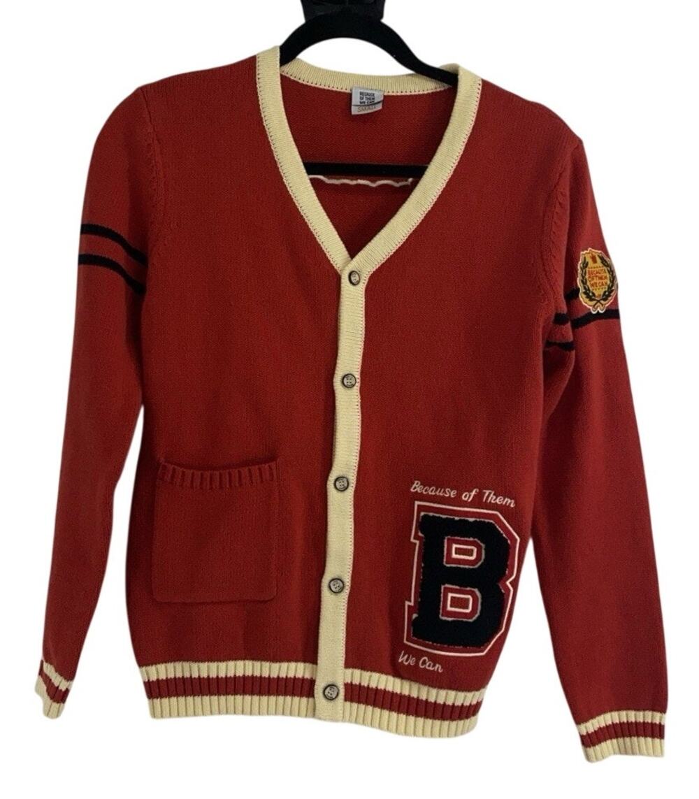 Because Of Them We Can Tuskegee Letterman Cardigan Sweater Burnt Orange Adult S